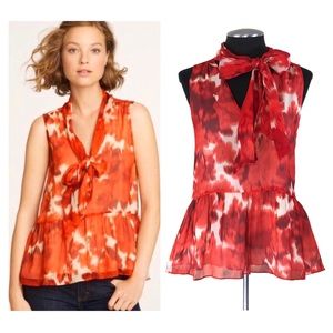 J.Crew - Floating Rose Silk Tie Neck Sleeveless Peplum Blouse